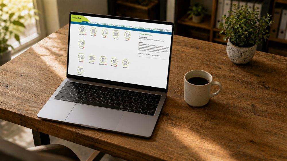 Laptop on a desk showing the Collectiveview dashboard