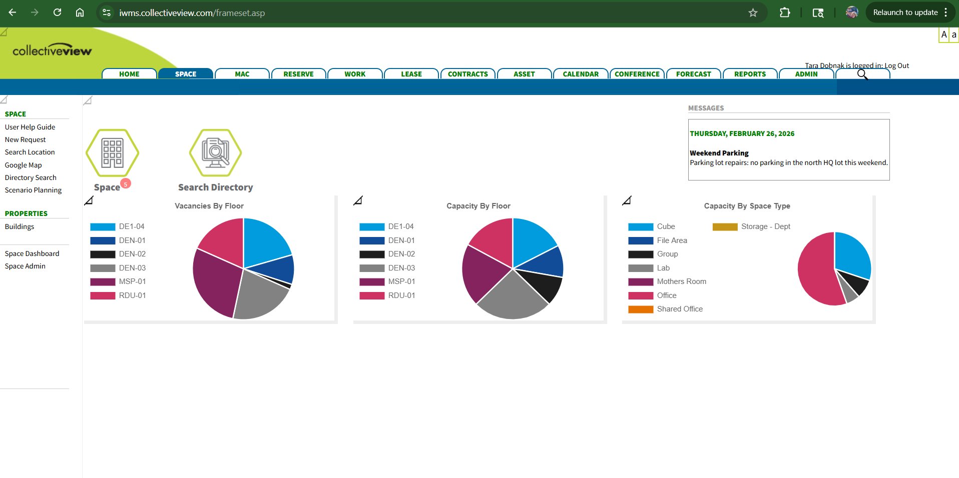 viewSPACE space dashboard